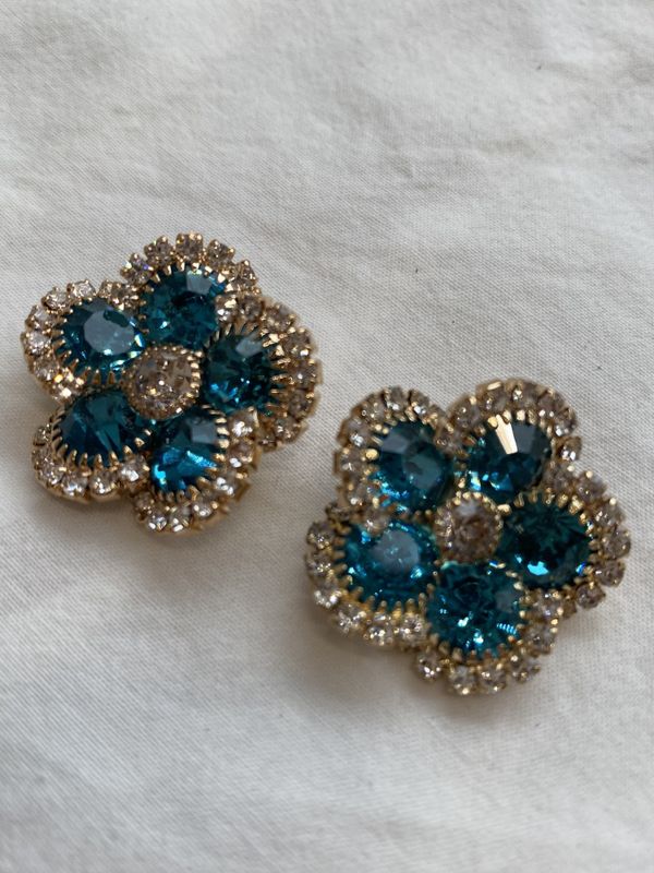 Bling blomsterknapper - Turkis