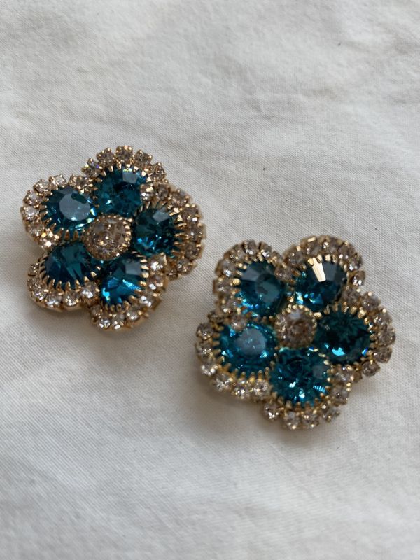 Bling blomsterknapper - Turkis